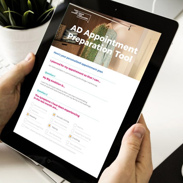 Close-up of a tablet being held by two hands with the Appointment Planner tool displayed on screen Close-up of a tablet being held by two hands with the Appointment Planner tool displayed on screen
